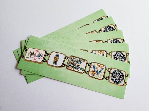Mahjong Tile Themed Bracelet Bookmarks Green Background