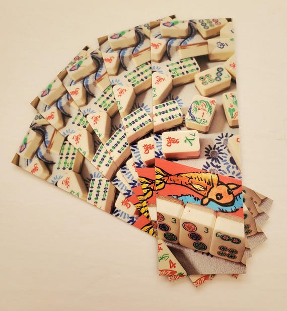 Bookmarks Mahjong Tile Themed Two Sided Images, Set of Five