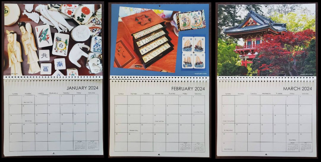 2024 Wall Calendar, Vintage Mahjong Tiles, Artwork, Accessories, Full ...
