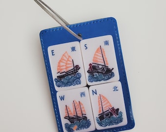 Gepäckanhänger mit Metallring, Rechteck ~ Mutter Natur Mahjong Fliesen Bild, die vier Winde