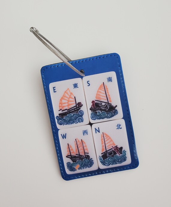 Luggage Tag with Metal Ring, Rectangle ~ Mother Nature Mahjong Tile Image, Four Winds
