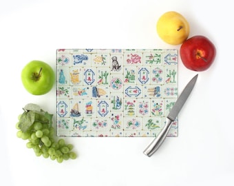 Mahjong Tile Design Tempered Glass Cutting Board