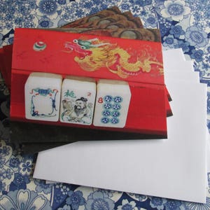 Set of Four Mahjong Stationery Cards & Four Envelopes ~ Inspired by Vintage Mahjong Tile Designs ~ Note Cards