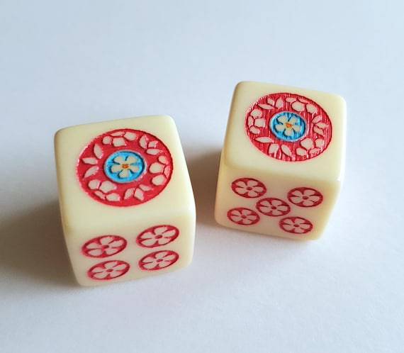 Decorative Dice, One Pair, Hand Painted, 16 mm, 5/8 inch, Mahjong, Backgammon, Bunco, Dungeons & Dragons, Yahtzee