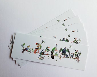 Vintage Mahjong Birds on a Branch Bookmarks, Set of Five Design B