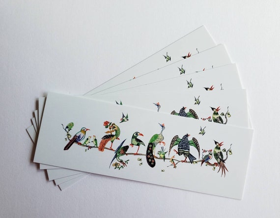 Vintage Mahjong Birds on a Branch Bookmarks, Set of Five Design B