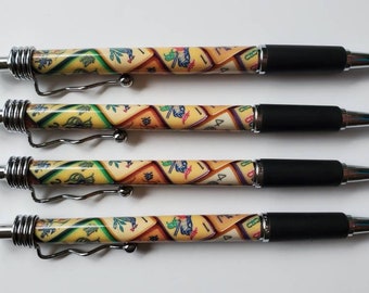 Piastrelle rivestite, set di quattro penne a sfera ~ Ispirate ai design delle tessere del Mahjong vintage