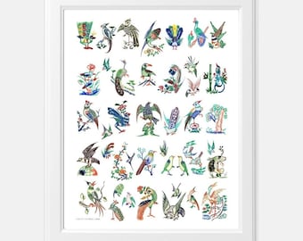 Mahjong Birds Print 8 x 10 inches, Frame not included