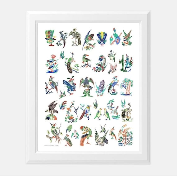 Mahjong Birds Print 8 x 10 inches, Frame not included