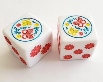 Decorative Dice, One Pair, Hand Painted, 19 mm, 3/4 inch, Mahjong, Backgammon, Bunco, Dungeons & Dragons, Yahtzee