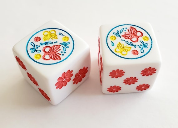 Decorative Dice, One Pair, Hand Painted, 19 mm, 3/4 inch, Mahjong, Backgammon, Bunco, Dungeons & Dragons, Yahtzee