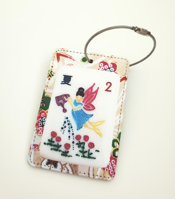 Luggage Tag with Metal Ring, Rectangle ~ Mother Nature Mahjong Tile Image, Summer Flower Tile