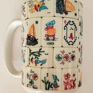Mother Nature Mahjong, Ceramic Mug 15oz Made to Order PRINTED on FLAT SURFACE. Mahjongg Mah Jongg Jong