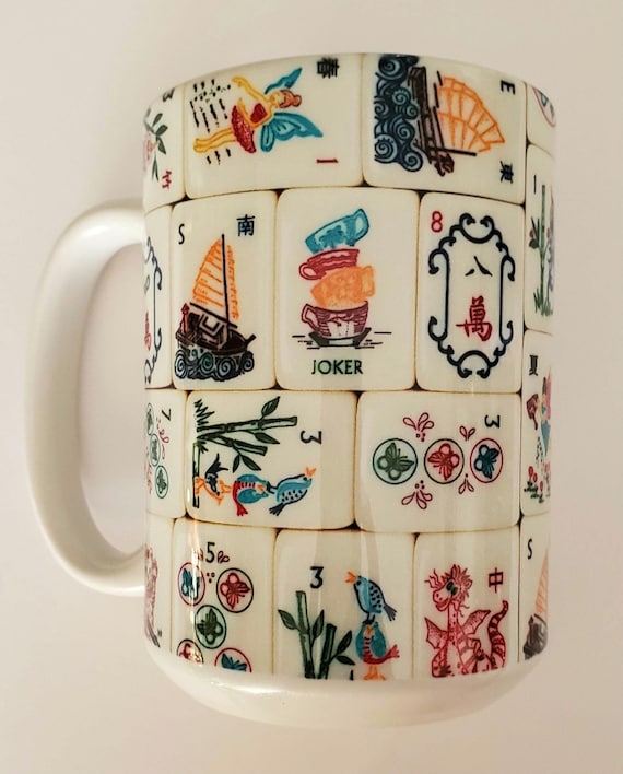 Mother Nature Mahjong, Ceramic Mug 15oz Made to Order PRINTED on FLAT SURFACE. Mahjongg Mah Jongg Jong