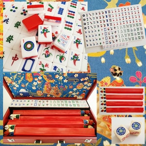 Vintage, Red Tri-level Mahjong Set, 152 Tiles with Four Racks and Case