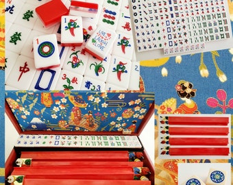 Vintage, Red Tri-level Mahjong Set, 152 Tiles with Four Racks and Case