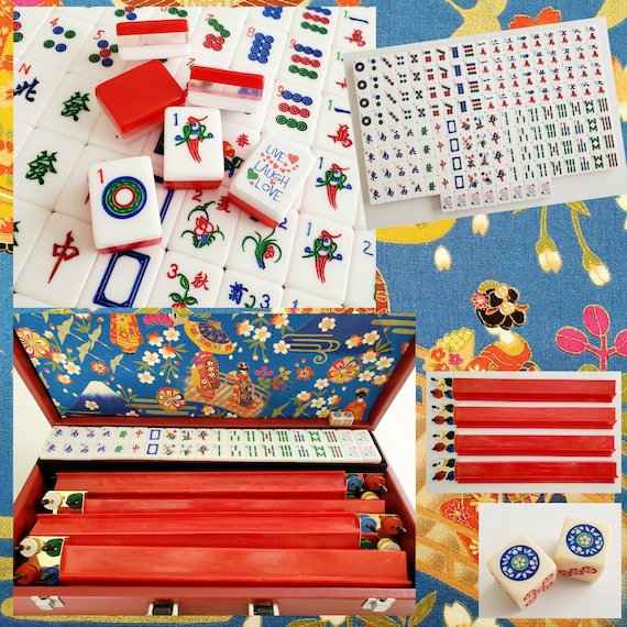 Vintage, Red Tri-level Mahjong Set, 152 Tiles with Four Racks and Case