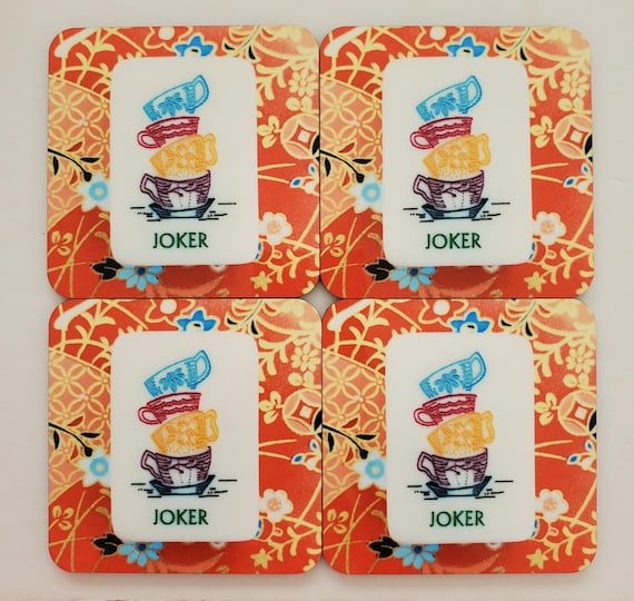 New, Set of Four, Mother Nature Joker, Mahjong Tile Theme Design, Coasters