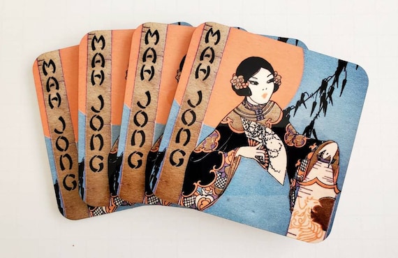 Set of Four, c1920s by Buzza, Mahjong Theme Coasters