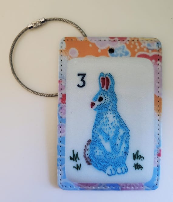 Rabbit, Bunny Luggage Tag with Metal Ring, Rectangle ~ Inspired by the Mother Nature Mahjong Set