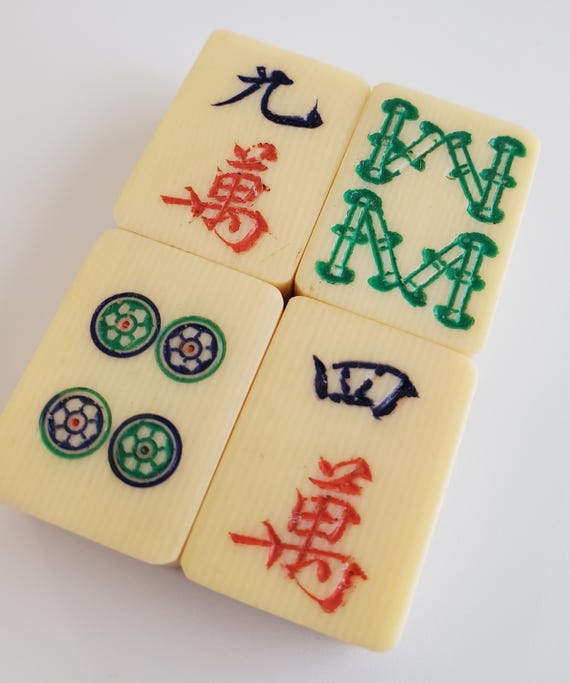 French Ivory Celluloid Mahjong Tiles, Set of Four, Circa 1920s Vintage Tiles, Orphans
