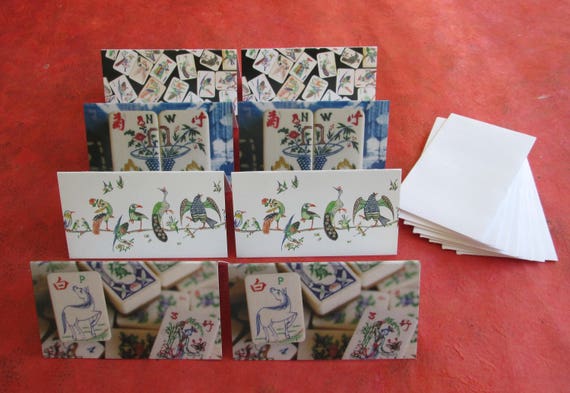Set of Eight Mahjong, Small Stationery Gift Enclosure Cards & Eight Envelopes ~ Two Each of Four Different Vintage Mahjong Tile Designs
