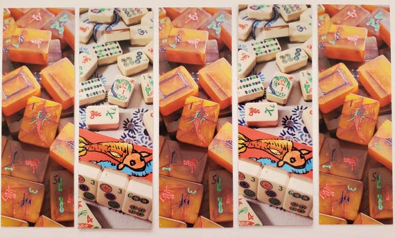 Bookmarks Mahjong Tile Themed Two Sided Images, Set of Five