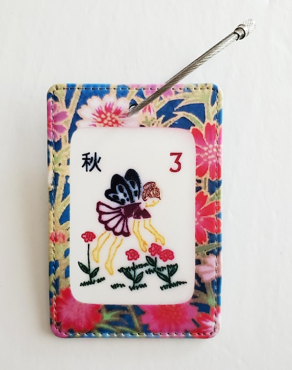 Luggage Tag with Metal Ring, Rectangle ~ Inspired by the Mother Nature Mahjong Set, Fairy Flower Tile