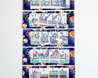 Mahjong Train and Ship Themed, Paper Bookmarks, Set of Five