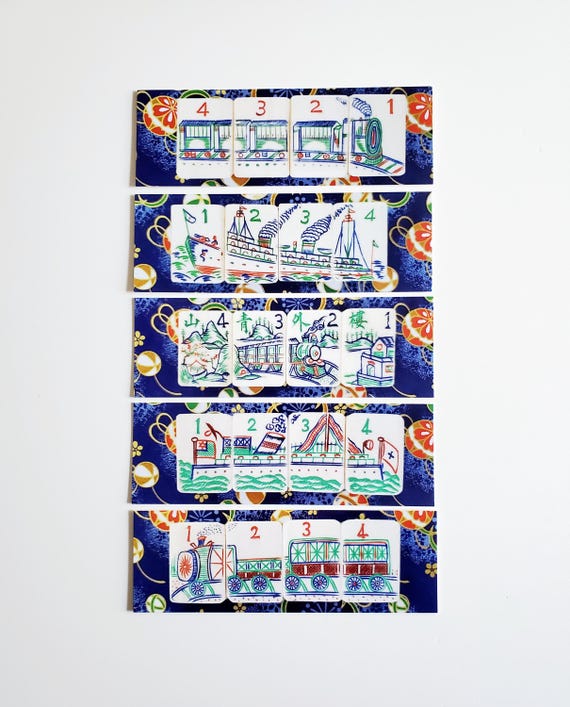 Mahjong Train and Ship Themed, Paper Bookmarks, Set of Five