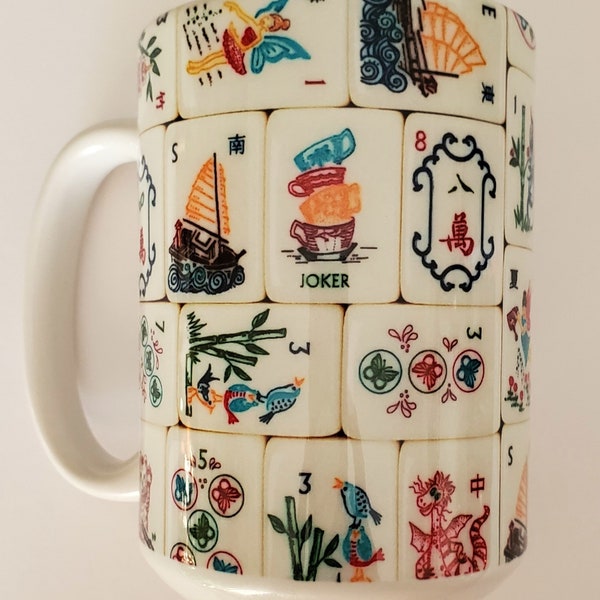 Mother Nature Mahjong, Ceramic Mug 15oz. Mahjong Mah Jongg Mah Jong