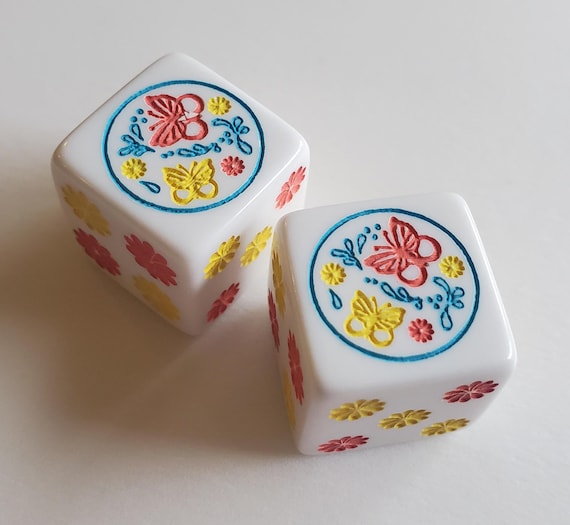 Decorative Dice, One Pair, Hand Painted, 19 mm, 3/4 inch, Mahjong, Backgammon, Bunco, Dungeons & Dragons, Yahtzee