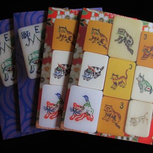 Set di quattro carte di cancelleria Mahjong e quattro buste ~ Ispirato ai disegni di piastrelle Mahjong vintage ~ Biglietti da visita