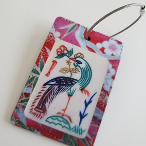 Luggage Tag with Metal Ring, Rectangle ~ Phoenix One-bamboo Mahjong Tile Image