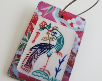 Luggage Tag with Metal Ring, Rectangle ~ Phoenix One-bamboo Mahjong Tile Image