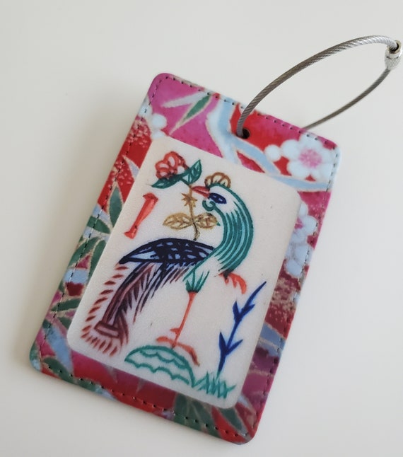 Luggage Tag with Metal Ring, Rectangle ~ Phoenix One-bamboo Mahjong Tile Image