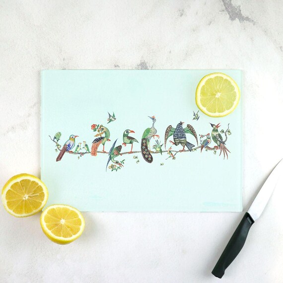 Large Cutting Board, Birds on a Branch, Mahjong Birds Design, 15.5” W x 11.25” L. Made to Order
