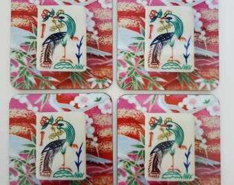 New, Set of Four, Vintage One-bamboo Tile Design, Mahjong Theme Coasters