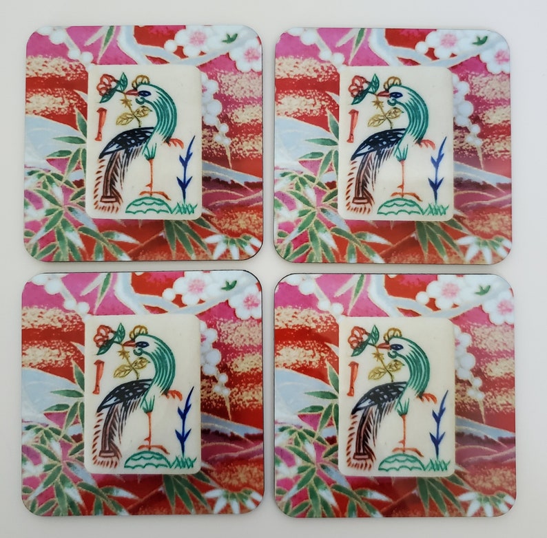 Nya, set med fyra underlägg, vintage-underlägg med bambu-kakeldesign och Mahjong-tema bild 1