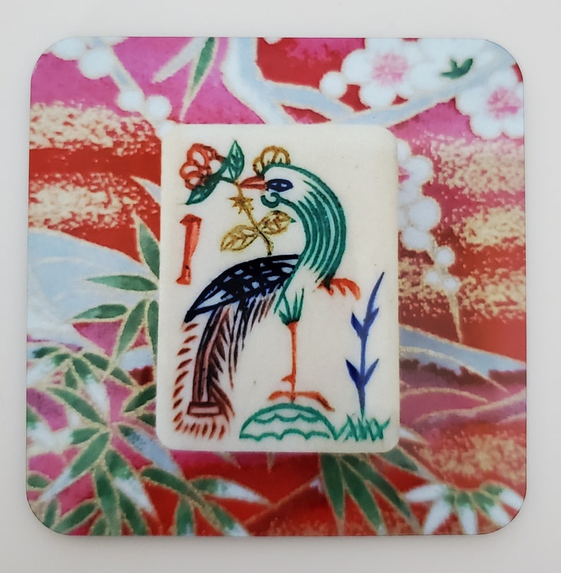 Nya, set med fyra underlägg, vintage-underlägg med bambu-kakeldesign och Mahjong-tema bild 3