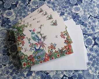 Set of Four Mahjong Stationery Cards & Four Envelopes ~ Inspired by Vintage Mahjong Tile Designs ~ Note Cards