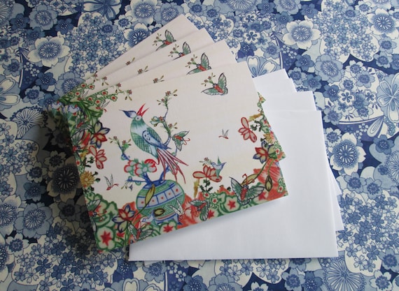 Set of Four Mahjong Stationery Cards & Four Envelopes ~ Inspired by Vintage Mahjong Tile Designs ~ Note Cards
