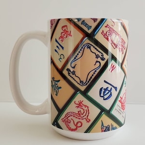 Vintage Enrobed Mahjong Tiles Design, Ceramic Mug 15oz. Made to Order