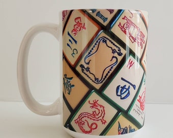 Vintage Enrobed Mahjong Tiles Design, Ceramic Mug 15oz. Made to Order