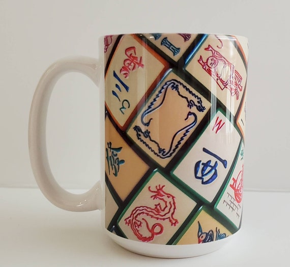 Vintage Enrobed Mahjong Tiles Design, Ceramic Mug 15oz. Made to Order