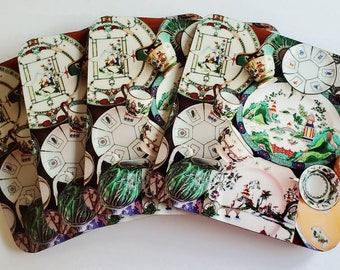 Set om fyra, Mahjong och kinesiskt motiv, porslinsdesign, underlägg