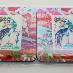 Nya, set med fyra underlägg, vintage-underlägg med bambu-kakeldesign och Mahjong-tema bild 6