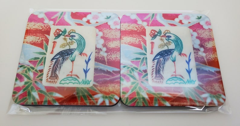 Nya, set med fyra underlägg, vintage-underlägg med bambu-kakeldesign och Mahjong-tema bild 6