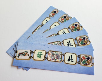 Mahjong Tile Themed Bracelet Bookmarks Blue Background