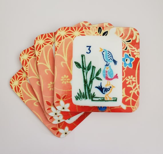 Set of Four, Mahjong Three-Bamboo Coasters from the Mother Nature Set
